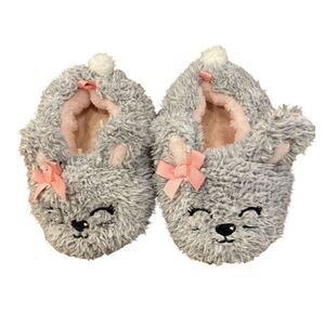Fuzzy Bunny Slippers Gray Pink Accents Toddler Size 6
